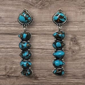 Western Marbled Turquoise Earrings New
